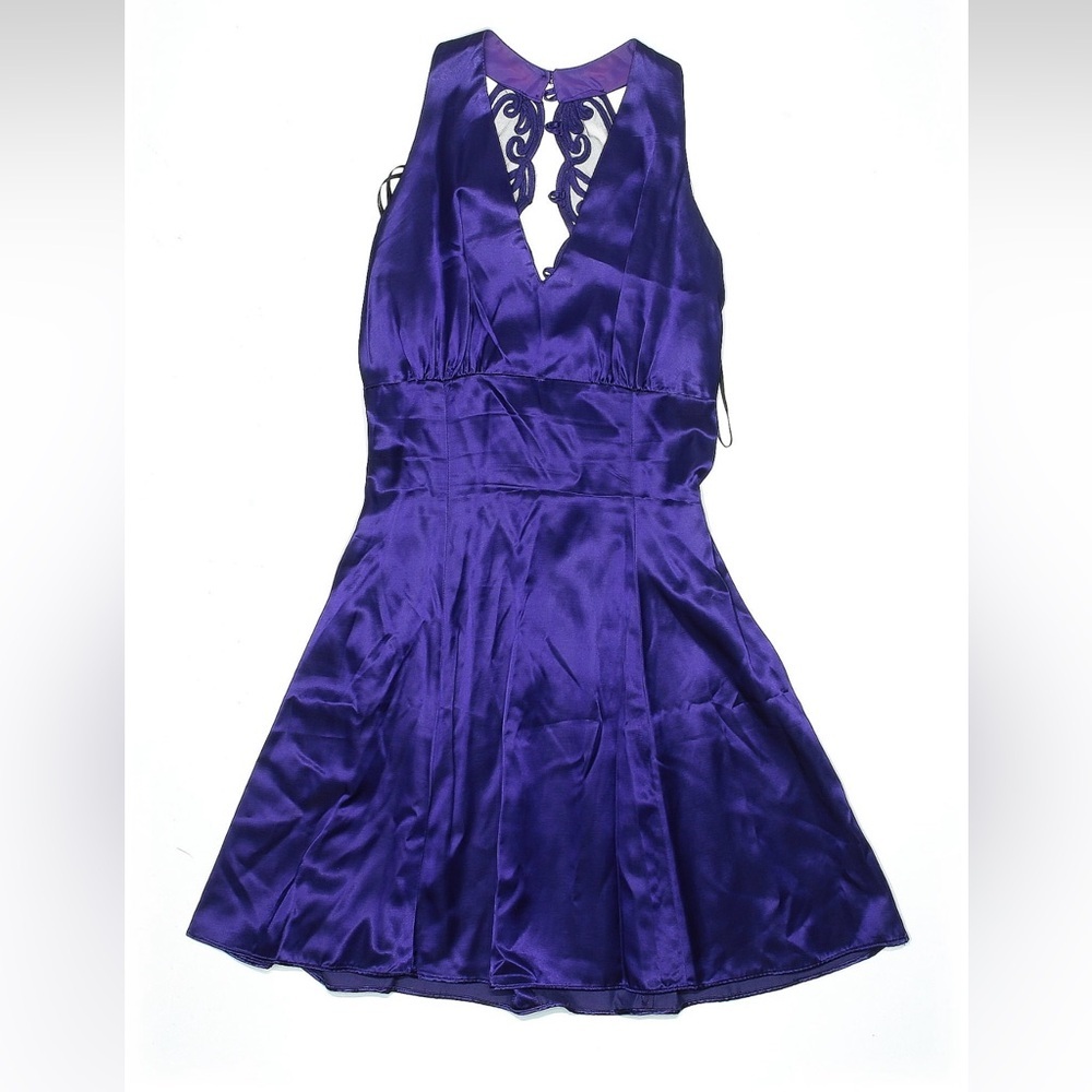 VTG Elegant Purple Satin Dress Lace Overlay Fairycore Whimsigoth